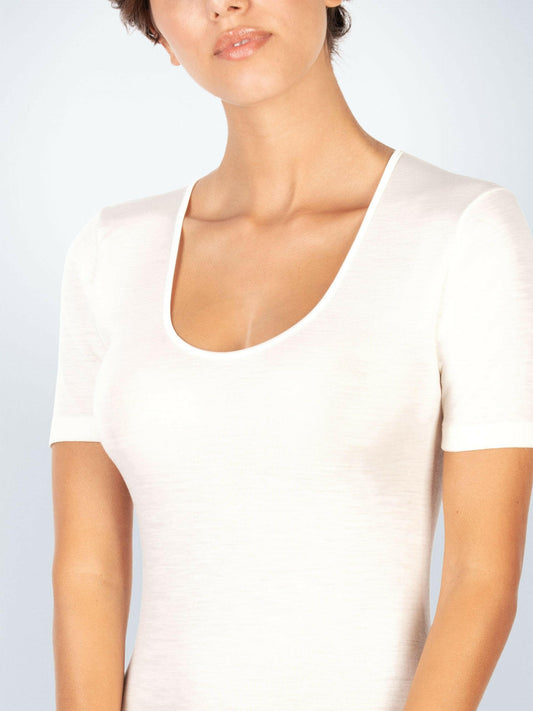 Women's short-sleeved shirt in wool and silk - Made in Italy - 142