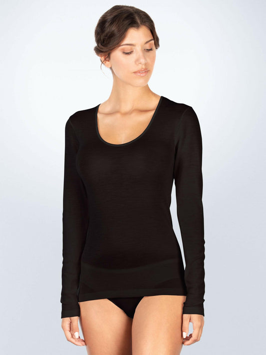Women's long-sleeved shirt in wool and silk - Made in Italy - 143