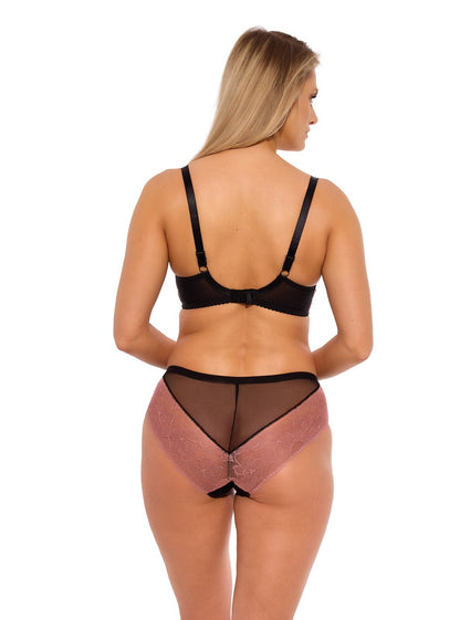 Slip donna a copertura completa in rete trasparente e pizzo traforato, con elastico piatto in vita per una vestibilità confortevole.