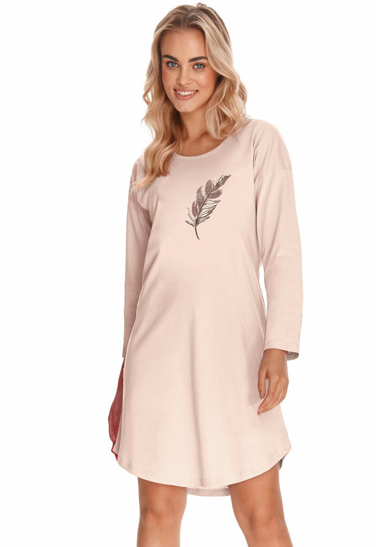 Camicia da notte da donna in cotone con maniche lunghe e stampa scintillante con piuma