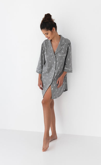 Camicia da notte da donna aperta con bottoni - GREY.