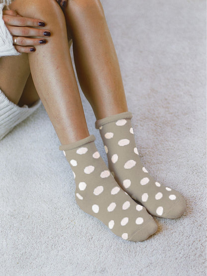 Warm cotton short socks - 0118-007 - polka dot pattern