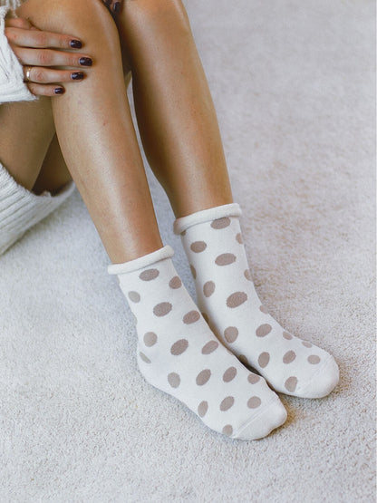 Warm cotton short socks - 0118-007 - polka dot pattern