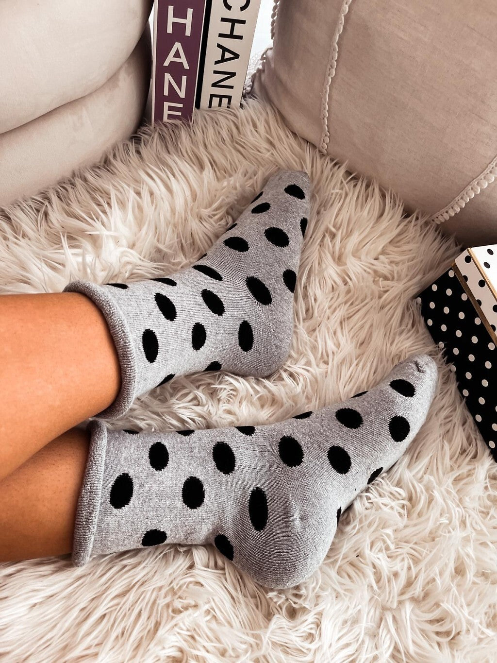 Warm cotton short socks - 0118-007 - polka dot pattern