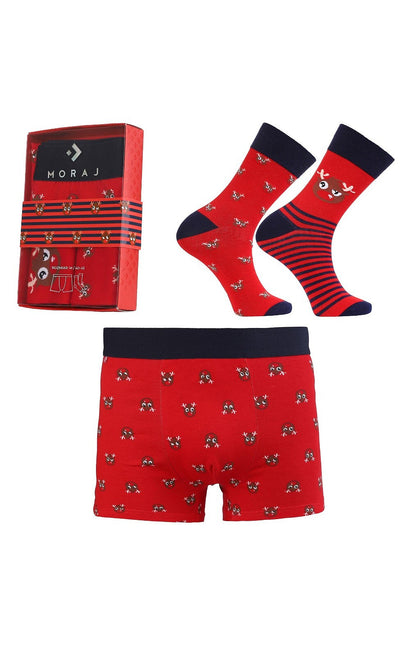 Set natalizio per uomo composto da boxer e calzini decorati con allegri motivi natalizi, perfetti per un tocco di spirito festivo.