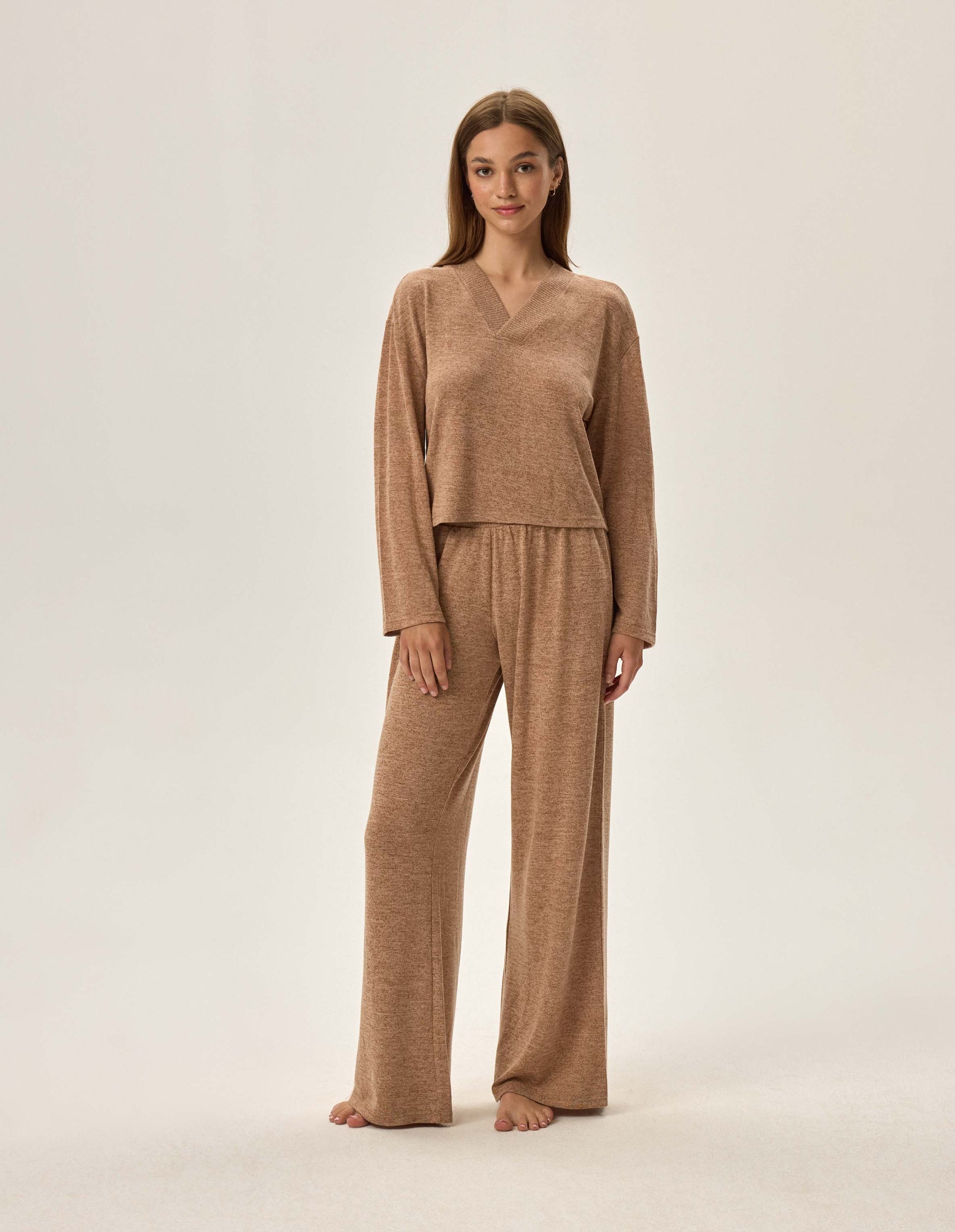 Pigiama Homewear da Donna in Tessuto Mélange - Fudge - Beige.