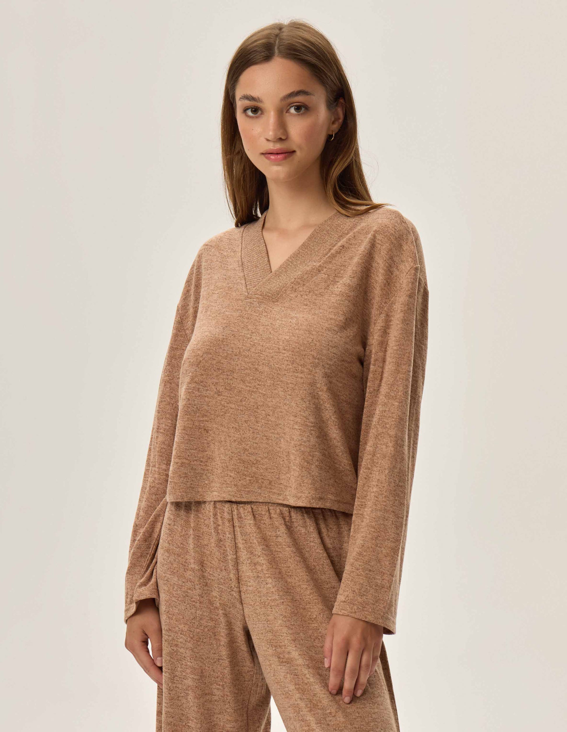 Pigiama Homewear da Donna in Tessuto Mélange - Fudge - Beige.