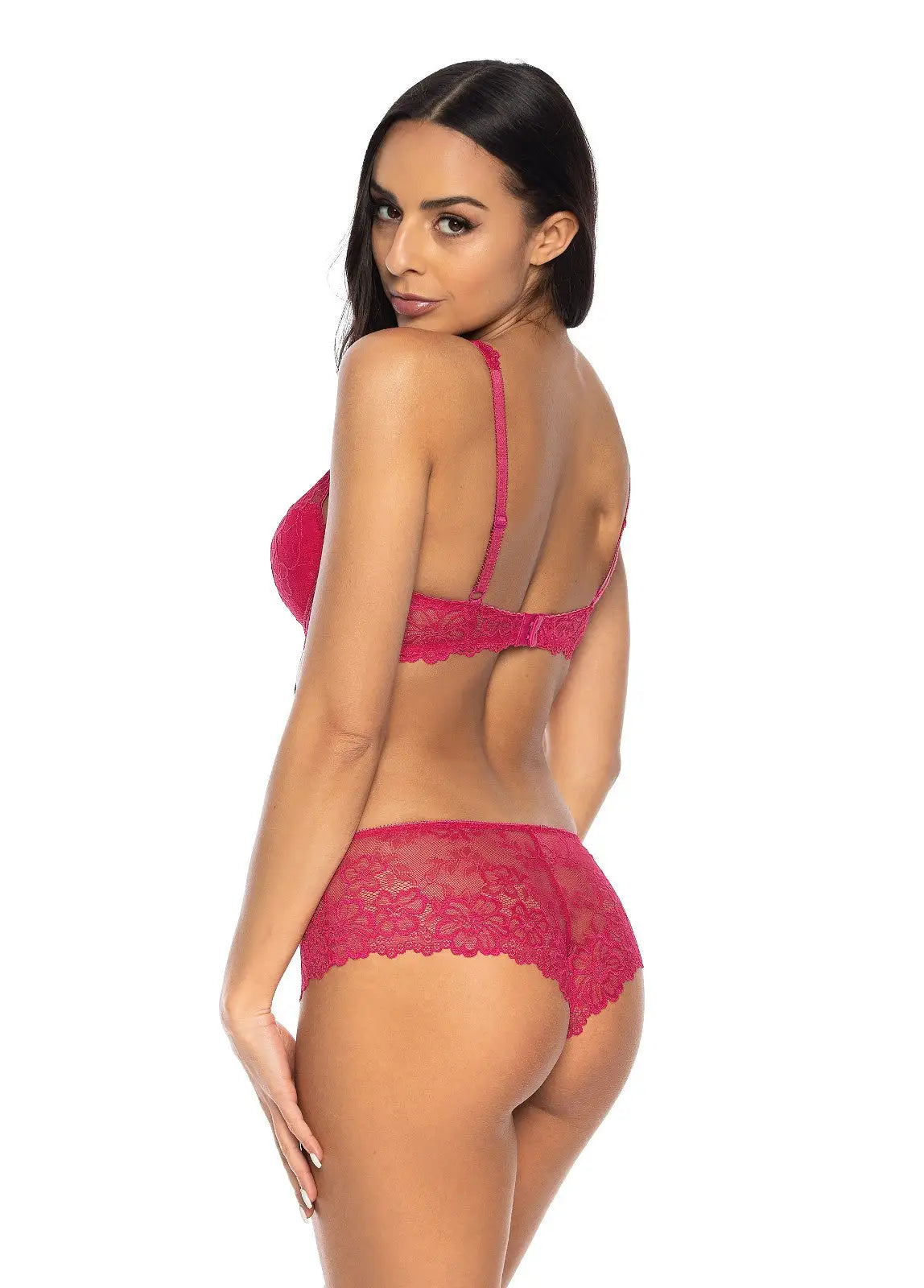 Reggiseno in pizzo imbottito con ferretto -  Carmela - Rosso Rubino.